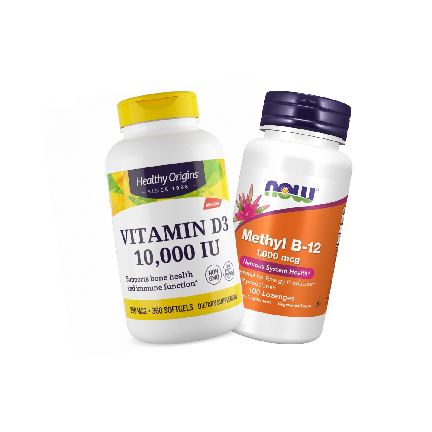 Combo 1 Healthy Origins Vitamina D3 10000 IU 360 Softgels + 1 Now Foods Vitamina Methyl B-12 1000 MCG 100 Lozenges