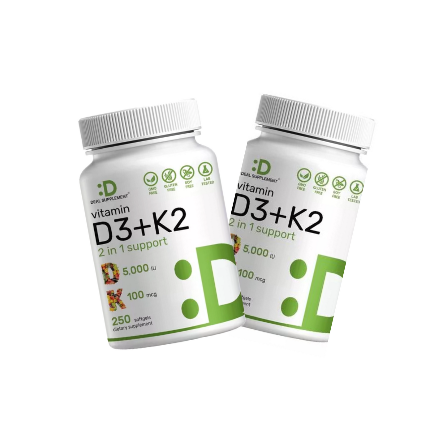Combo 2 Deal Supplement Vitamina D3 5000IU & K2 MK7 100MCG 250 Softgels