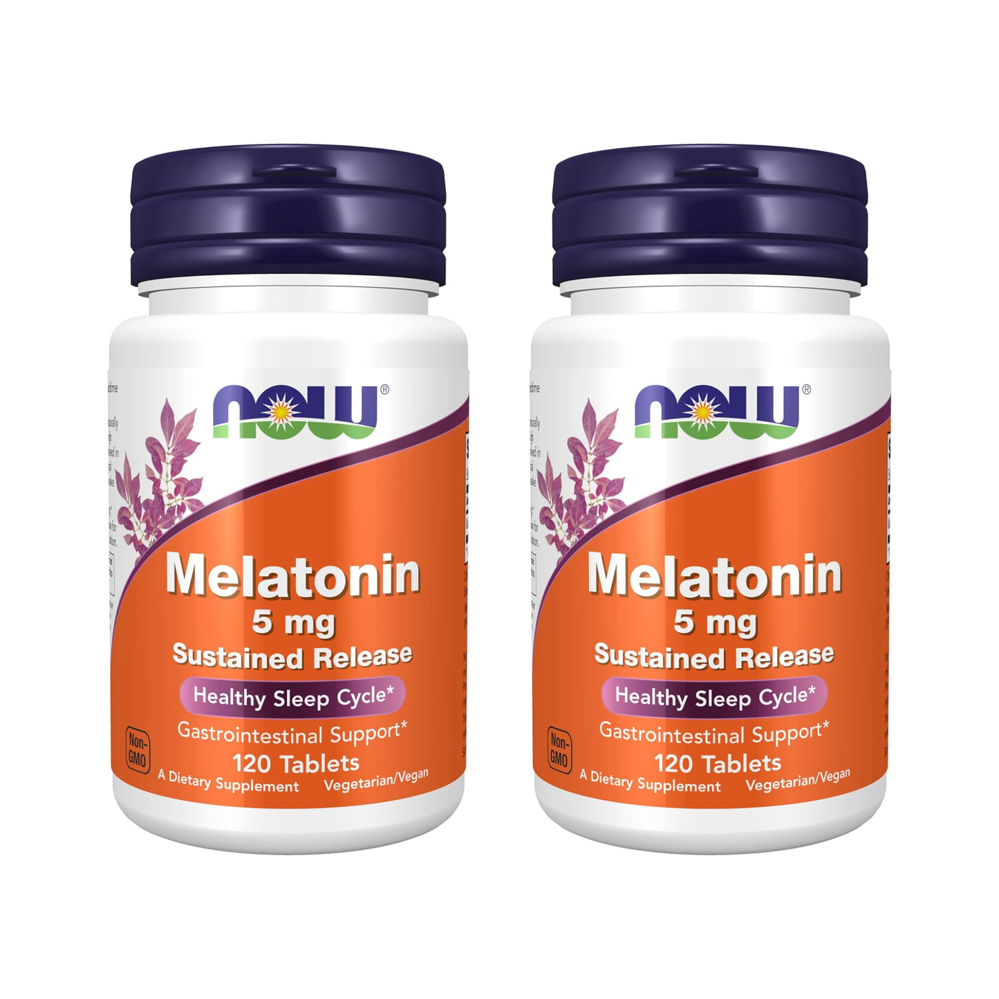 Combo 2x NOW Foods Melatonina 5 mg, Liberação Sustentada por 4 Horas, 120 Comprimidos