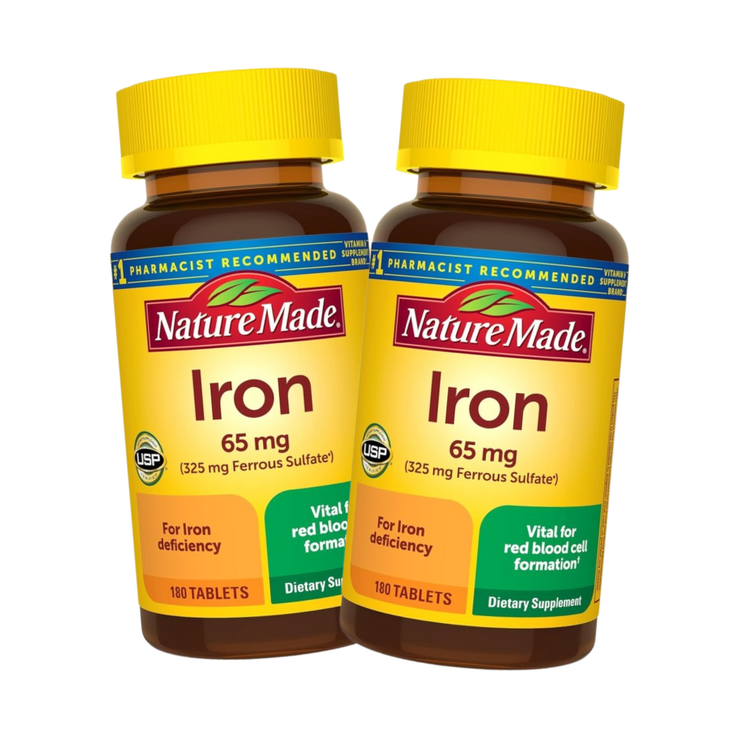 Combo 2x Nature Made Ferro 65 mg (Sulfato Ferroso 325 mg), 180 Comprimidos