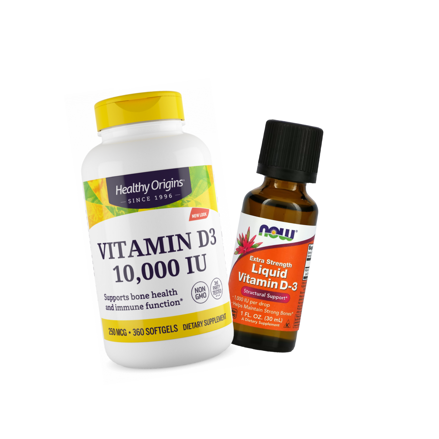 Combo 1 Healthy Origins, D3, 10000IU, 360 Softgels + 1 NOW Foods, Vitamina D-3 Líquida, Força Extra, 25 mcg (1.000 UI), 30 ml (1 fl oz)