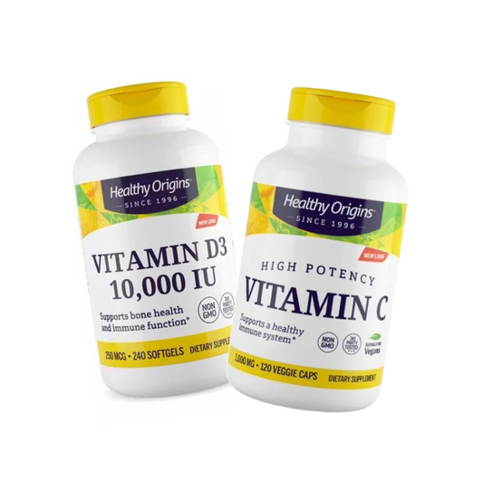 Combo 1 Healthy Origins D3, 10000IU (240 Softgels) + 1 Healthy Origins Vitamina C 1.000 mg (Non-GMO)
