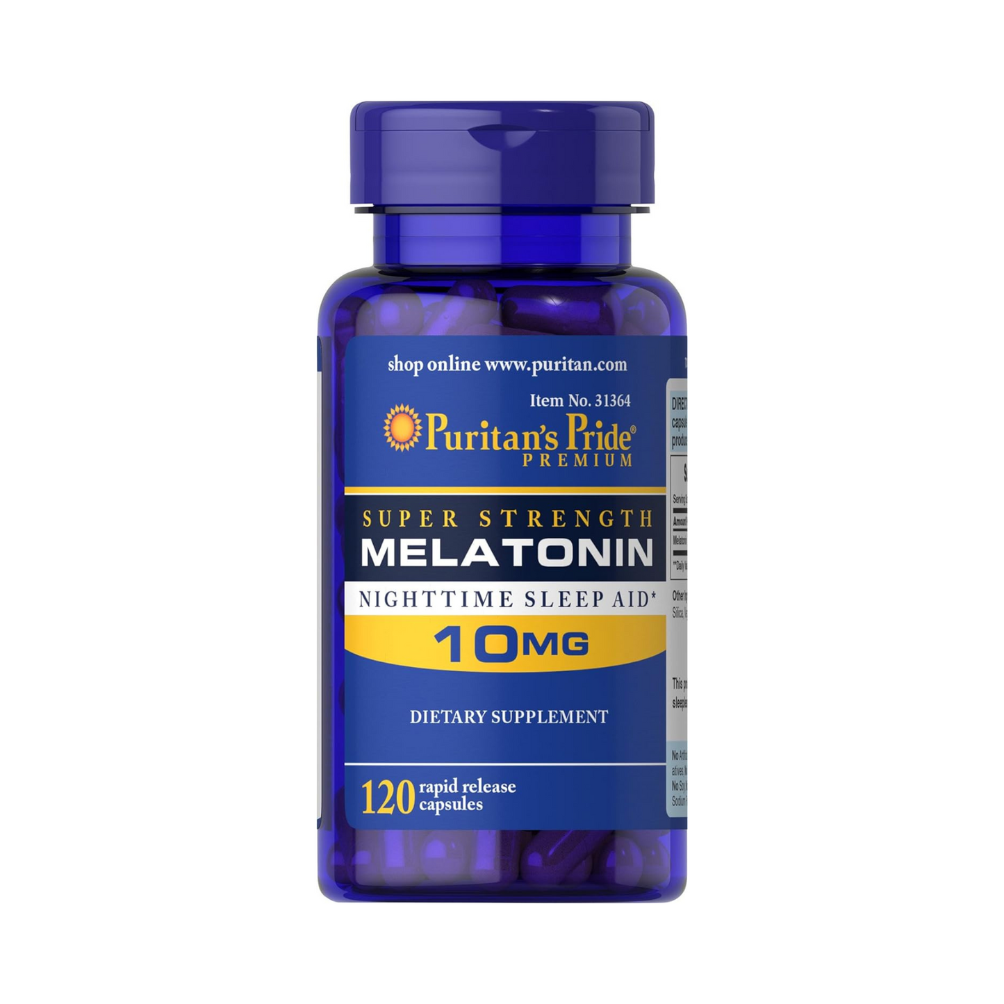 Puritan's Pride, Melatonina, 10 mg, 120 Cápsulas de Liberação Rápida