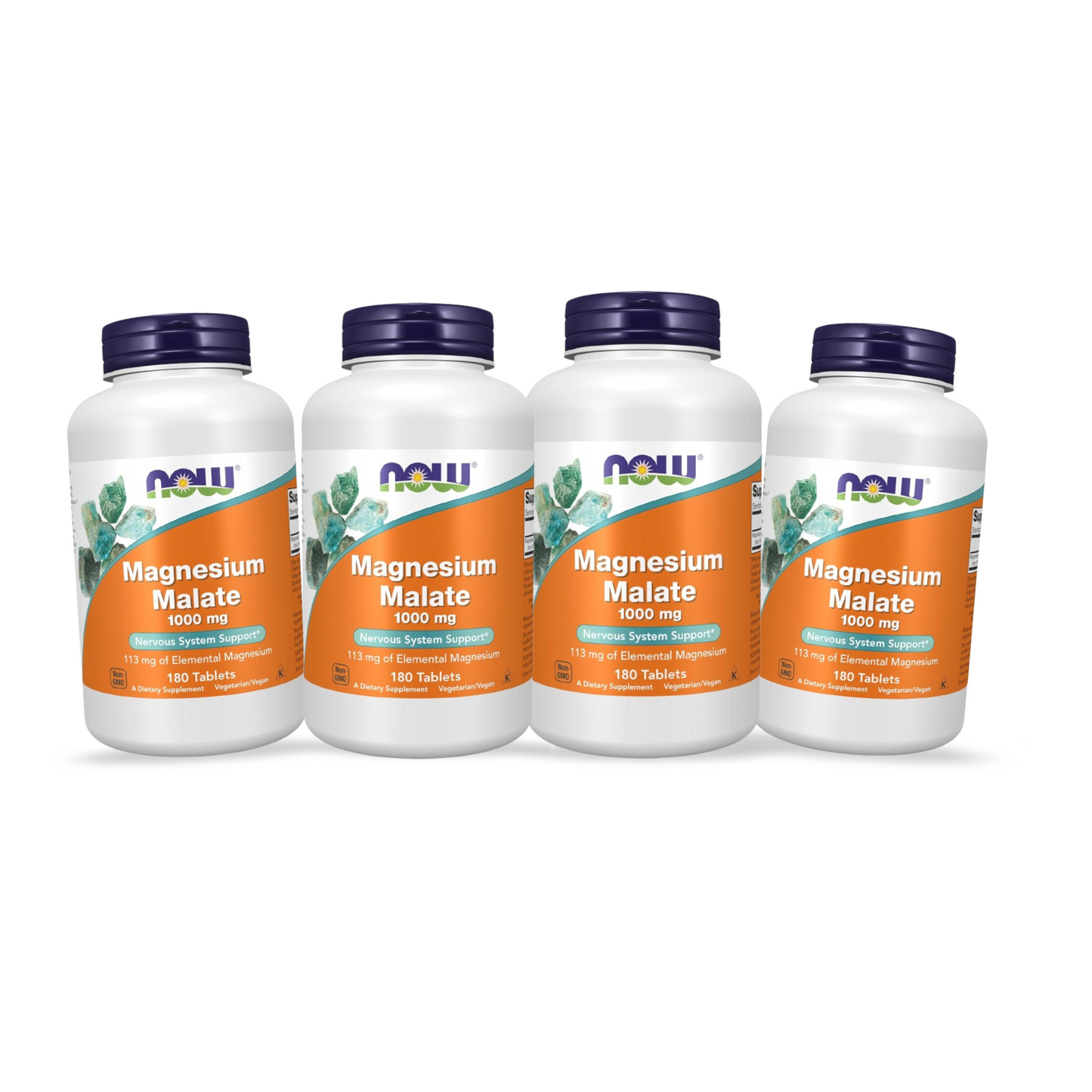 Combo 4 NOW Foods Magnesium Malate 1000mg, 180 Comprimidos