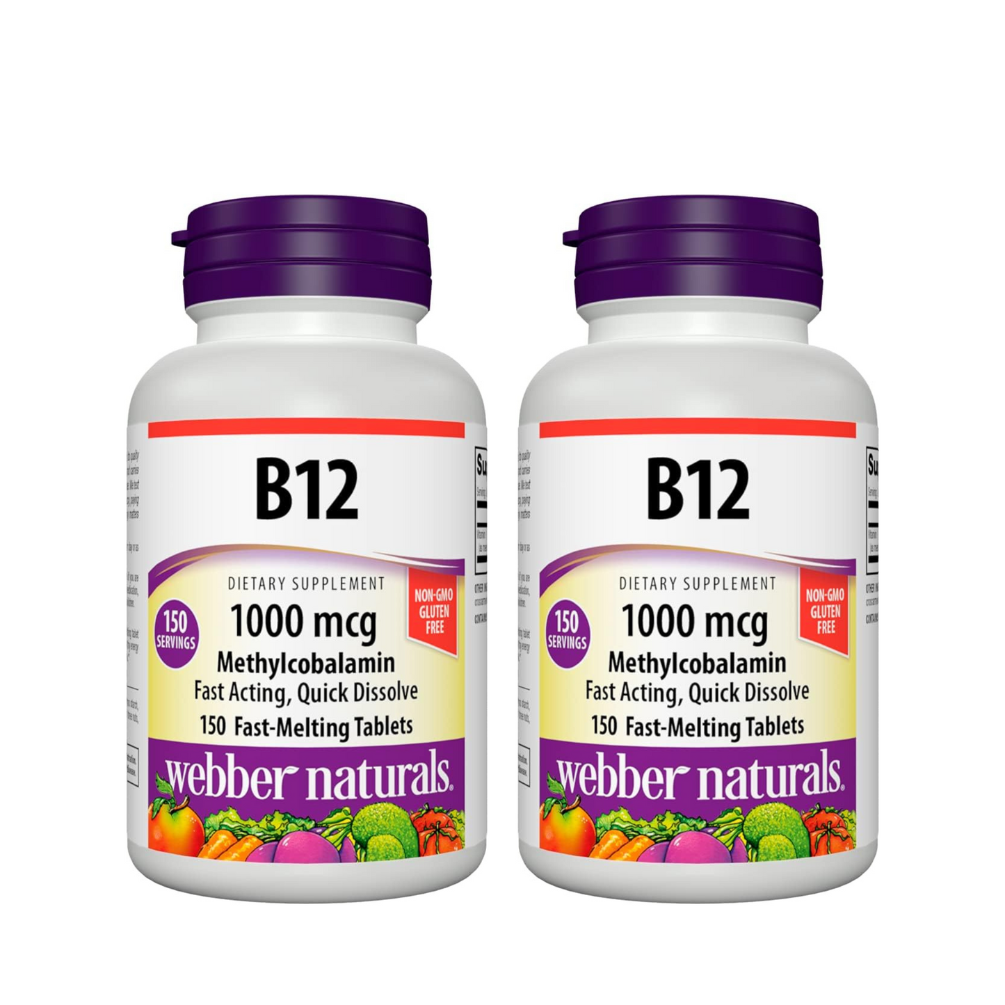 Combo 2x Webber Naturals Vitamina B12 1000 mcg, 150 Comprimidos