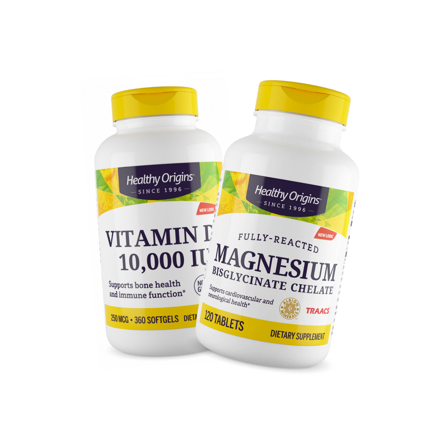 Combo Healthy Origins Vitamina D3 10000 IU, 360 Softgels + Healthy Origins Magnésio Bisglicinato Quelato (Albion), 120 Cápsulas