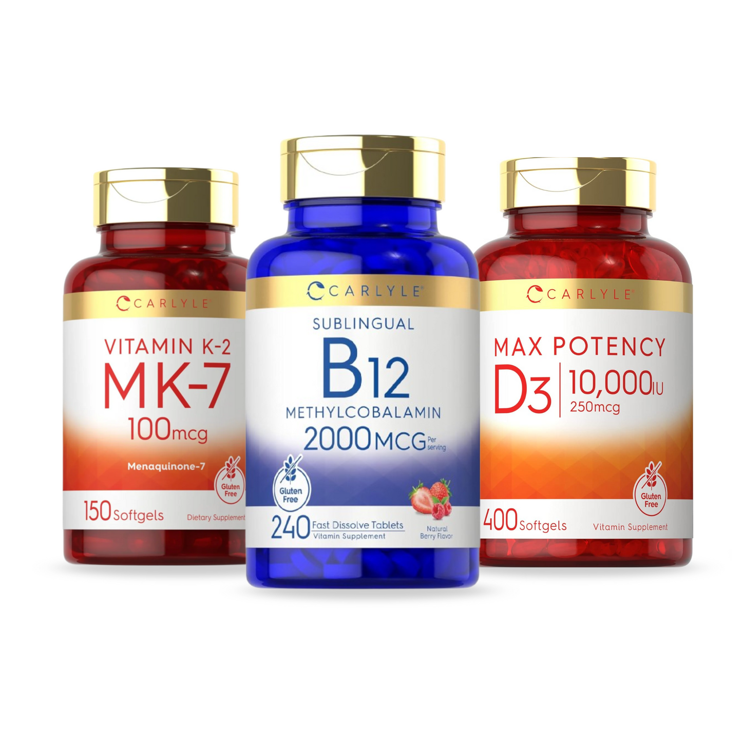 Combo Vitamina D3 10.000 UI 240 cápsulas + B12 5000 mcg 240 comprimidos + K2 MK7 100 mcg 150 cápsulas