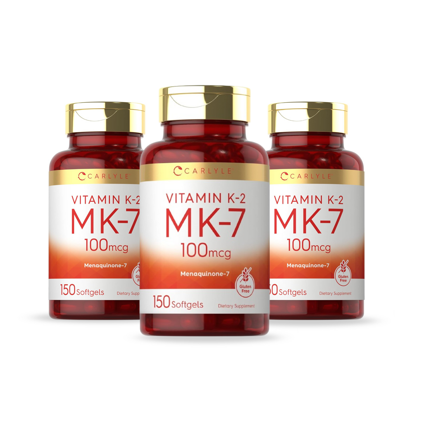 Combo 3x Carlyle Vitamina K2 MK7, 100 mcg, 150 Cápsulas Gelatinosas