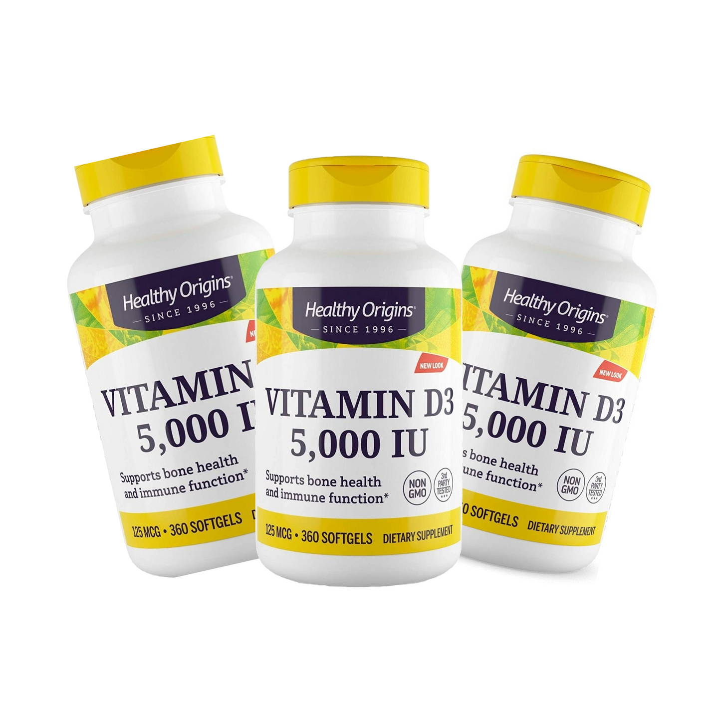Combo 3x Healthy Origins Vitamina D3 5000 UI, 360 Cápsulas Softgel Cada