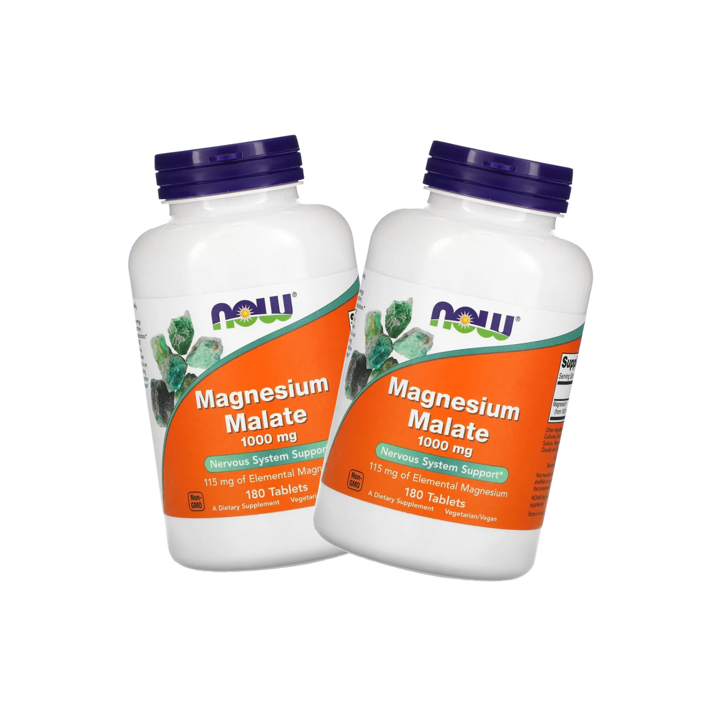 Combo 2 NOW Foods, Magnésio Malato (Dimalato), 1000 mg, 180 Comprimidos