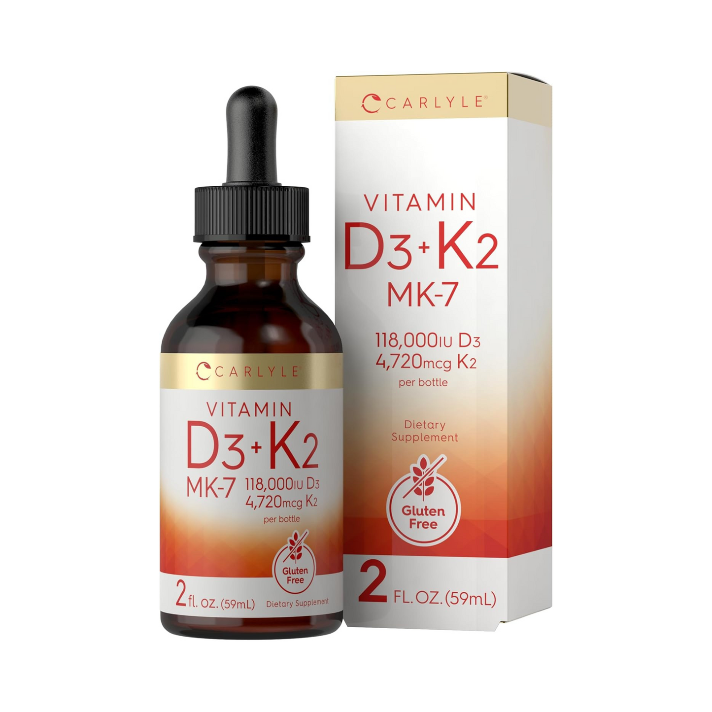 Carlyle Vitamina D3 e K2 como MK-7 Líquido, 2 fl oz