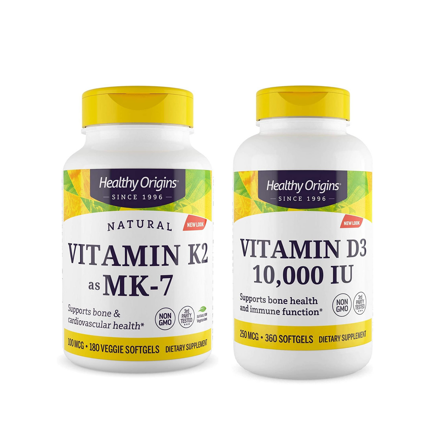 Combo Healthy Origins Vitamina D3 10000 IU, 360 Softgels + Healthy Origins Vitamina K2 MK7 100 mcg, 180 Softgels