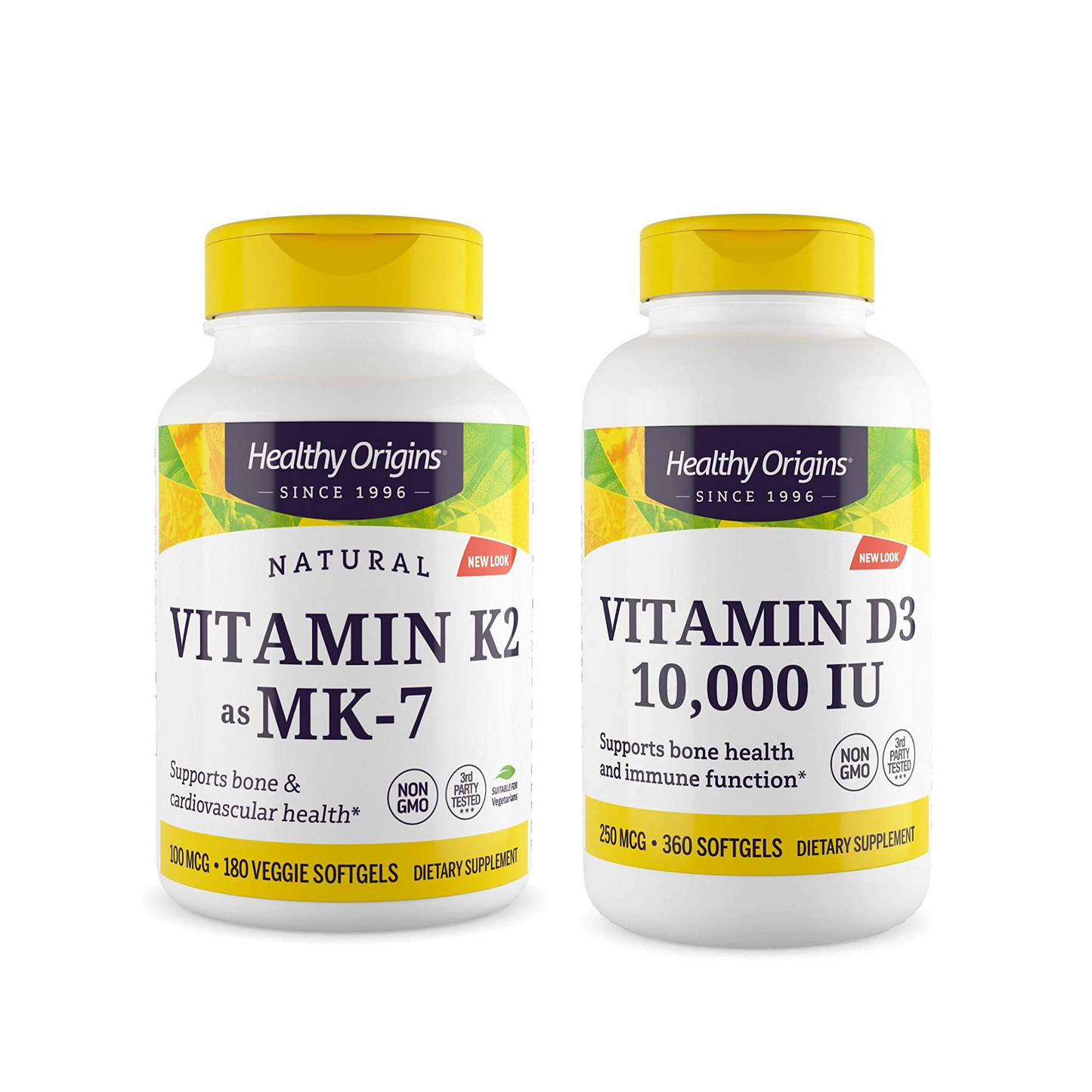 Combo 1 Healthy Origins Vitamina D3 10000 IU 360 Softgels e 1 Healthy Origins Vitamina k2 MK7  100 MCG 180 Softgels