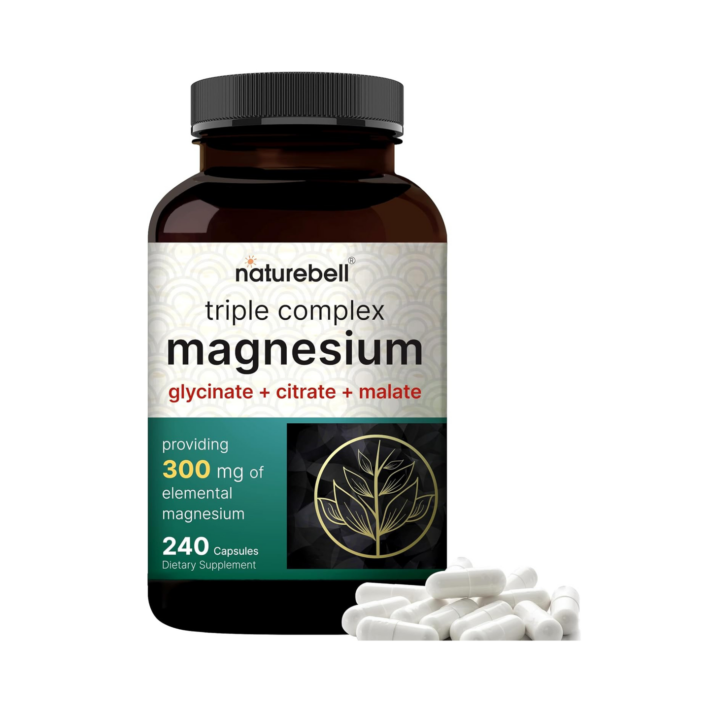 NatureBell Magnésio Triple Complex, Glicinato 500mg com Citrato e Malato, 240 Cápsulas