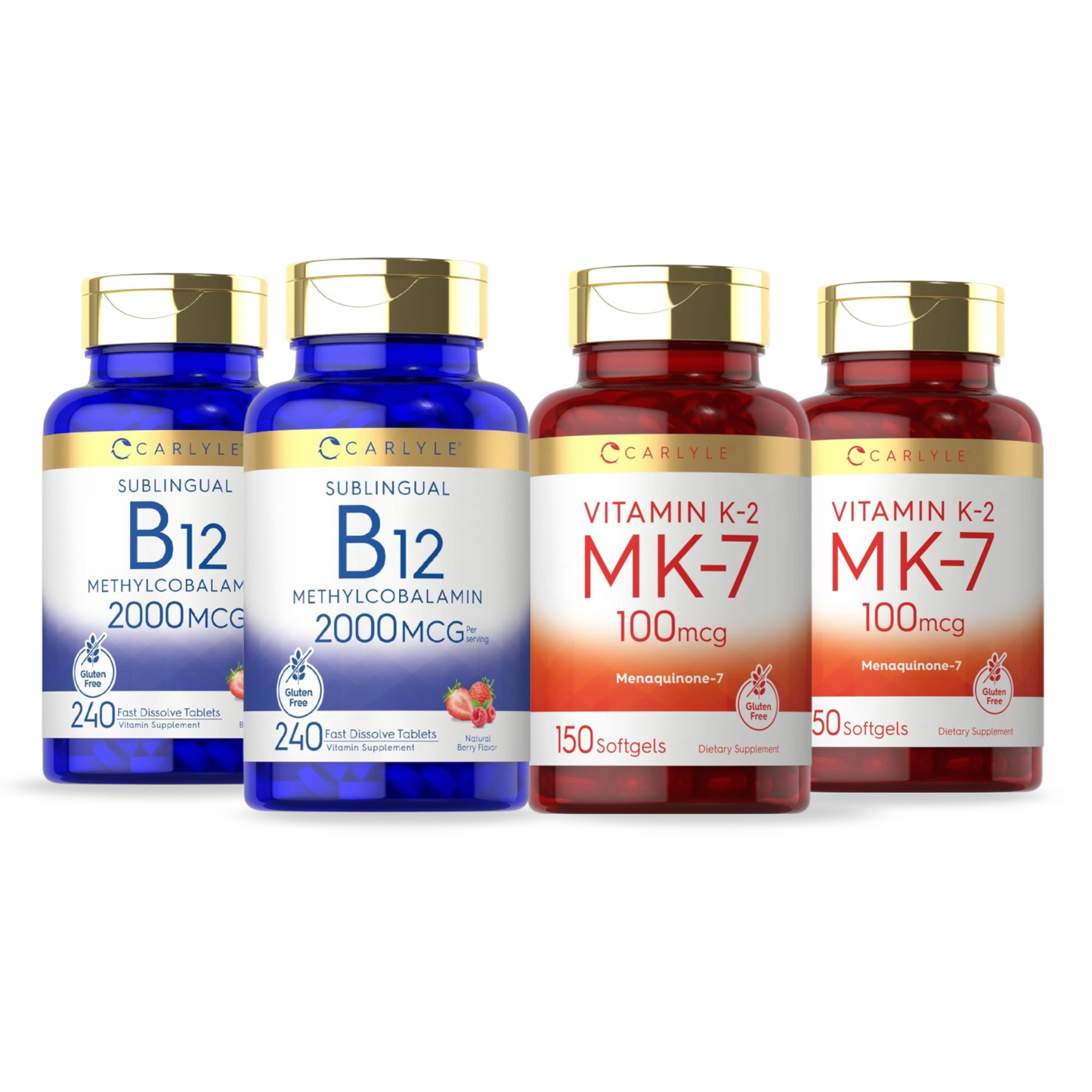 Combo 2x Vitamina B12 2000 mcg 240 Comprimidos + 2x Vitamina K2 MK7 100 mcg, 150 Cápsulas