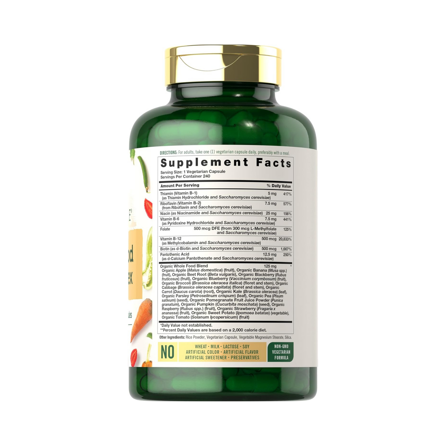 Carlyle Complexo de Vitamina B com Whole Food Blend e L-Metilfolato, 240 Cápsulas