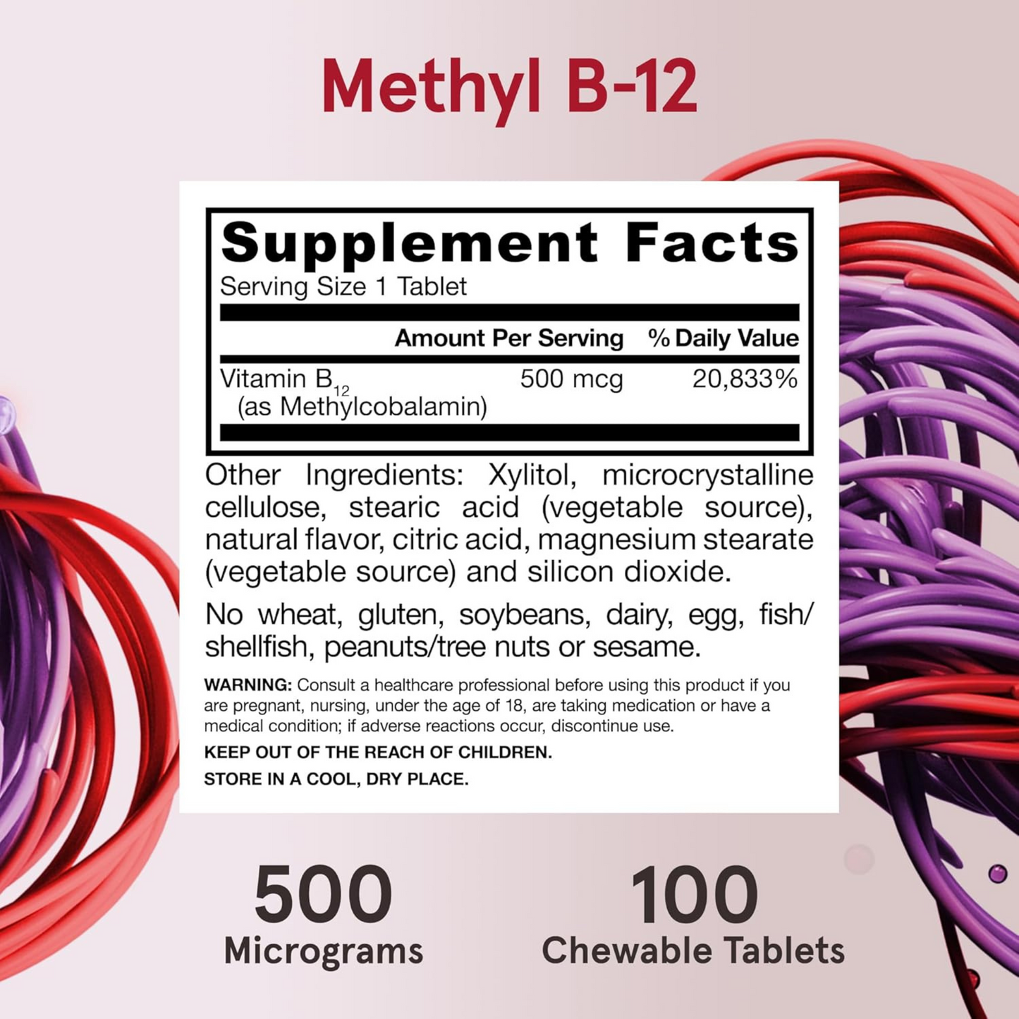 Jarrow Formulas B12, 1000 mcg, 100 Comprimidos Mastigáveis
