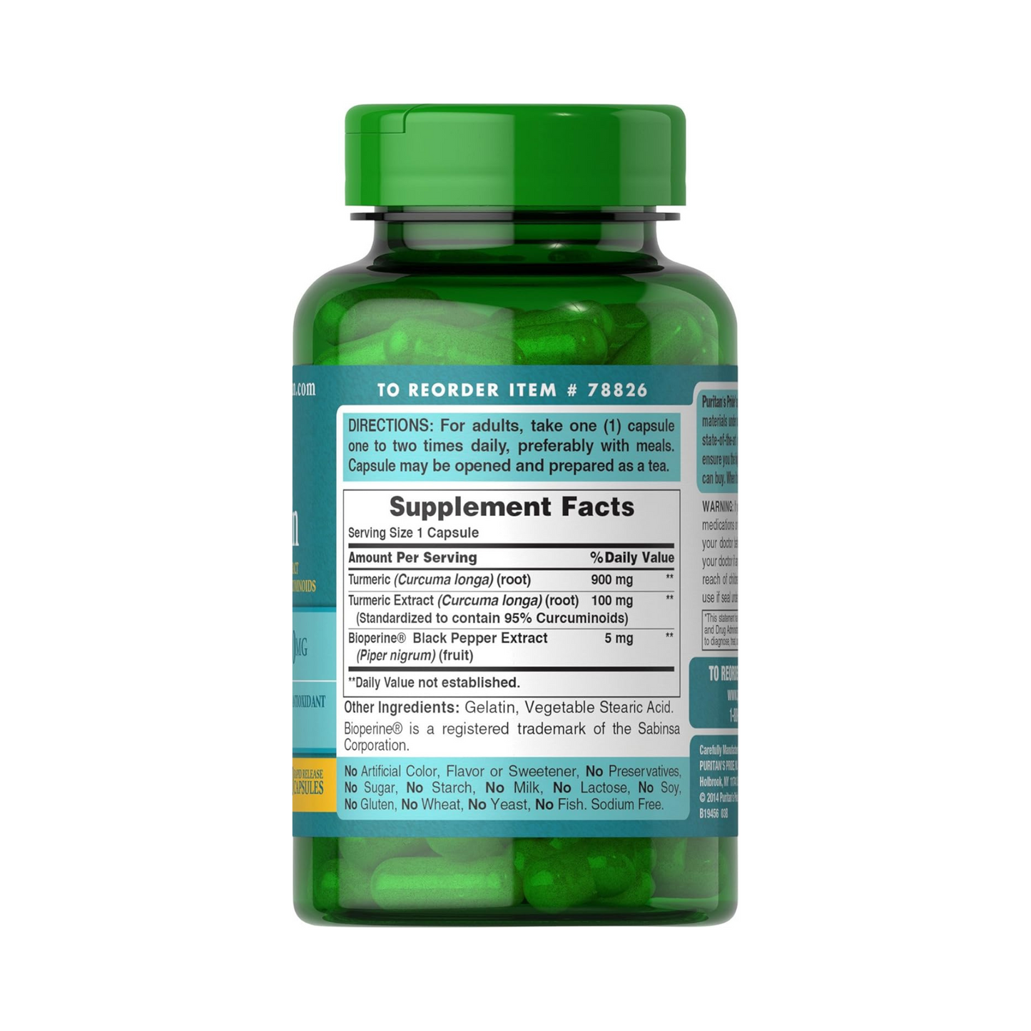 Puritan's Pride Curcumina de Açafrão, 1000 mg, 60 Cápsulas