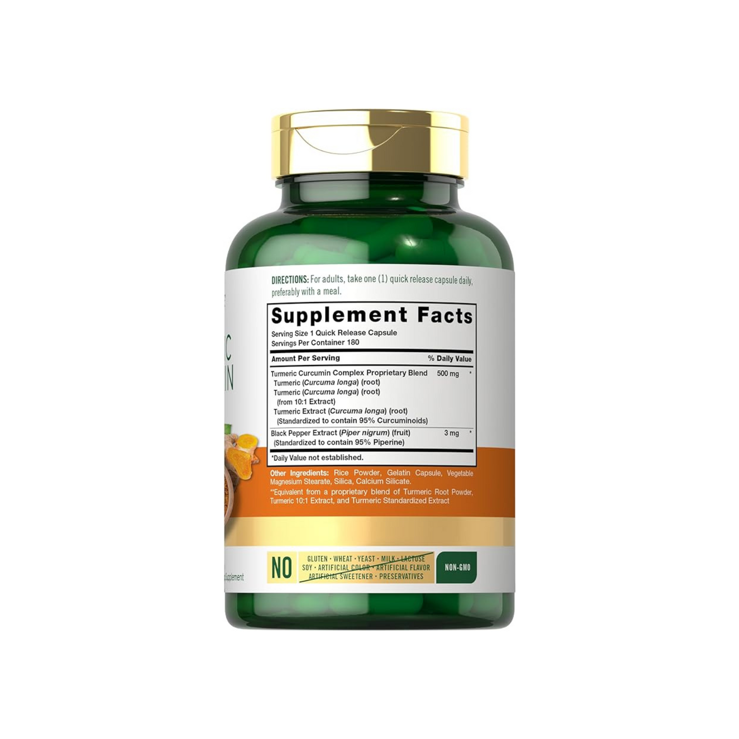 Carlyle Turmeric Curcumin com Bioperine, 500 mg, 180 capsulas