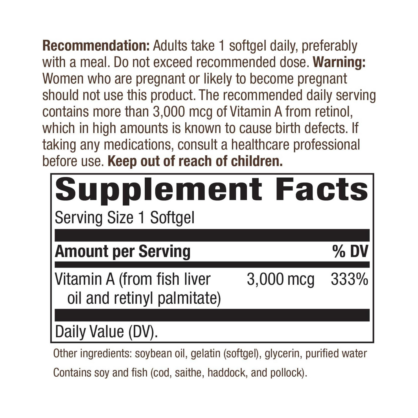 Nature's Way Vitamina A, 3000 mcg por porção, 100 Softgels