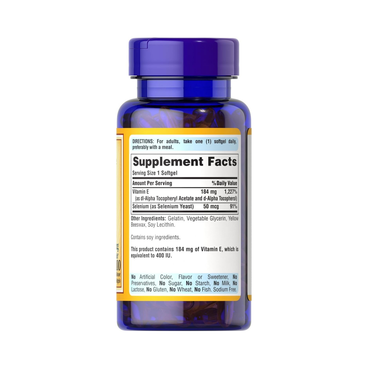 Puritan's Pride Vitamina E 184mg (400 UI) com Selênio 50mcg, 100 Softgels