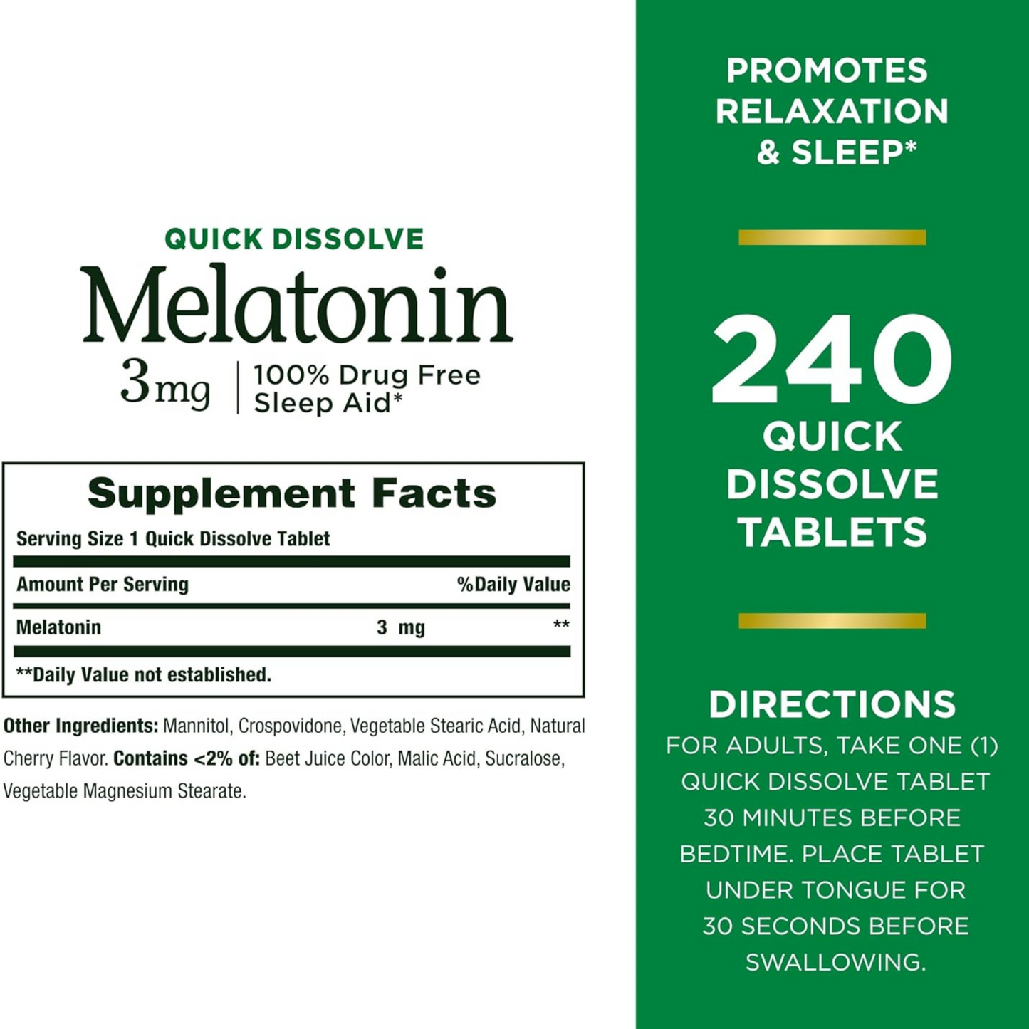 Nature's Bounty, Melatonina, 3 mg - 240 Comprimidos de Rápida Dissolução