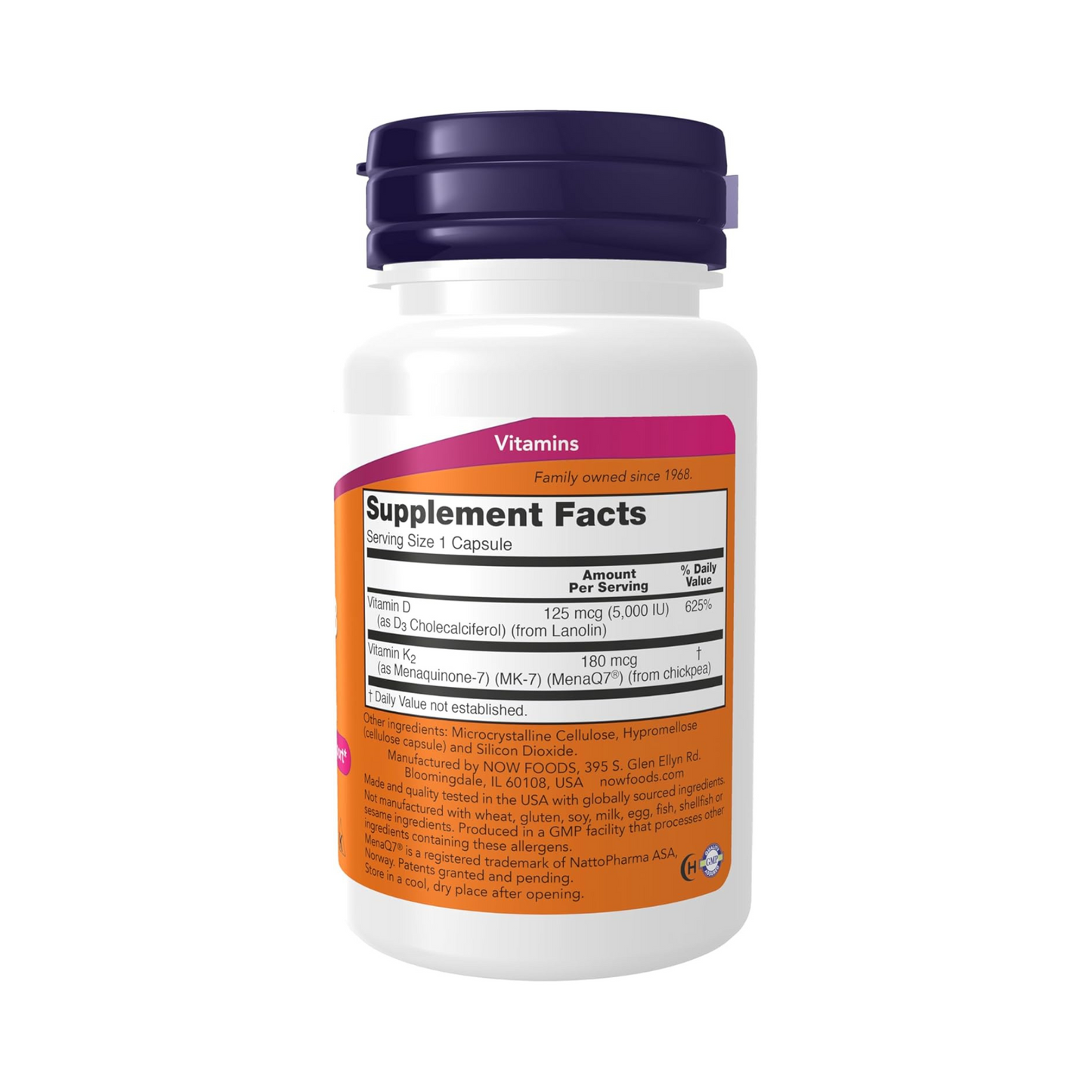 NOW Foods Mega D-3 e MK-7 5000 UI/180 mcg 60 Cápsulas