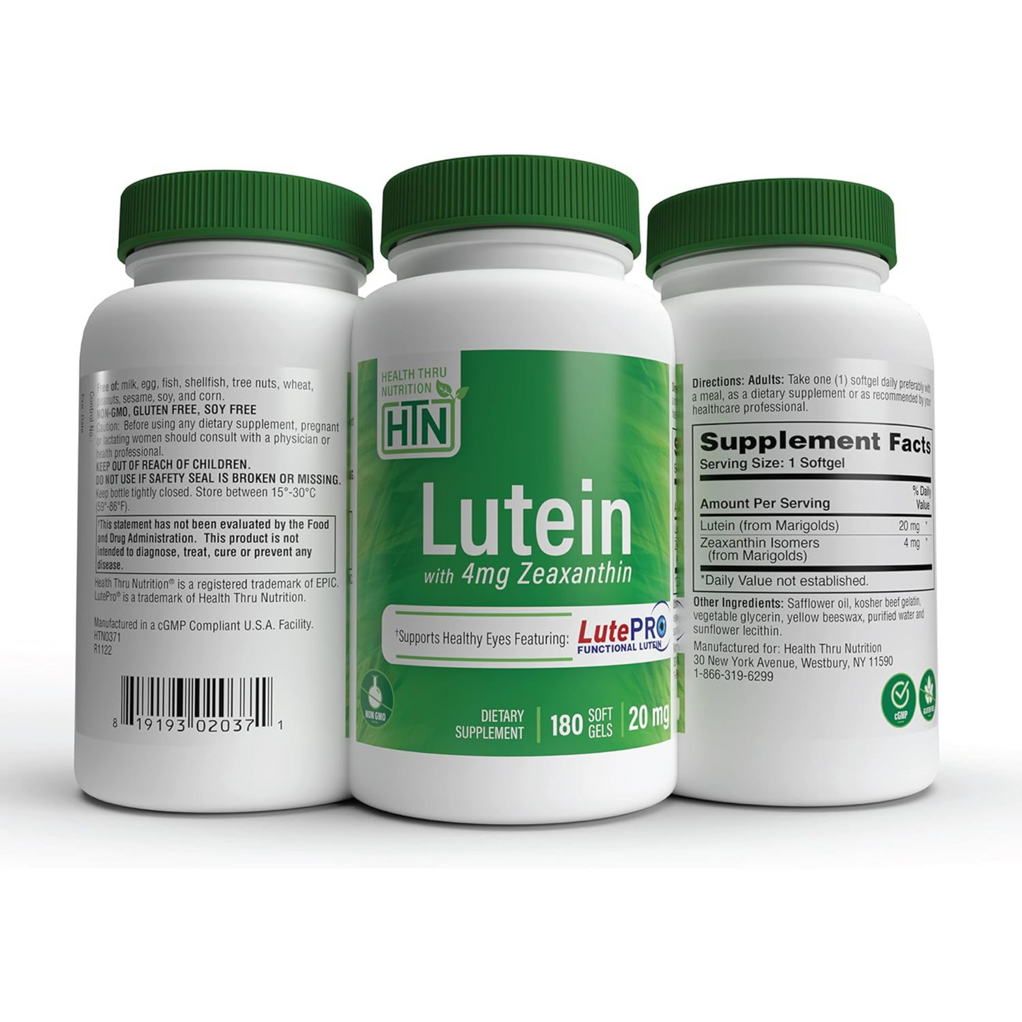 Health Thru Nutrition Luteína 20 mg com Zeaxantina 4 mg 180 Cápsulas Softgel