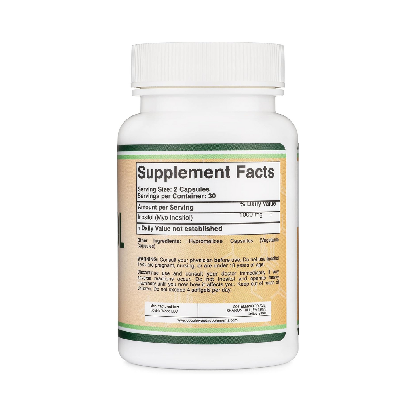 Double Wood Myo Inositol 1000 mg em duas porçōes 60 Cápsulas