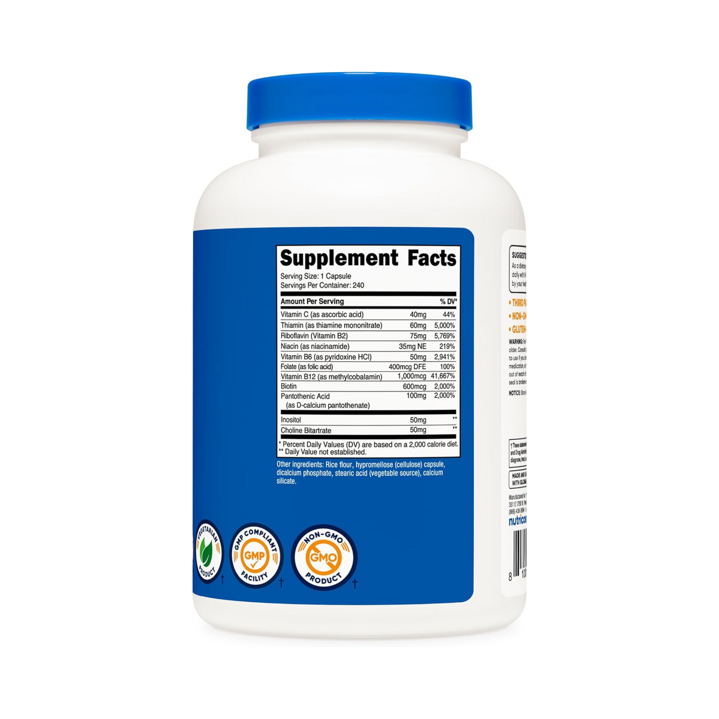 Nutricost Complexo de Vitamina B 462 mg com Vitamina C 240 Cápsulas