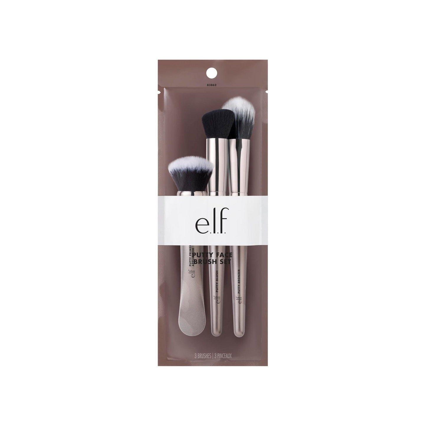 e.l.f. Putty Tools Trio, 3 Pincéis para Primer, Blush e Bronzer Putty, Vegano e Livre de Crueldade