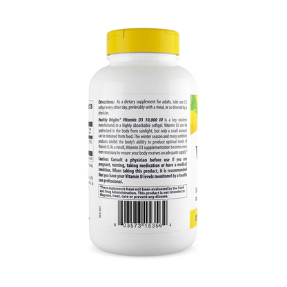 Combo 1 Healthy Origins D3, 10000IU (240 Softgels) + Natrol Melatonina Dissolução Rápida de Morango (3 mg, 150 Comprimidos)