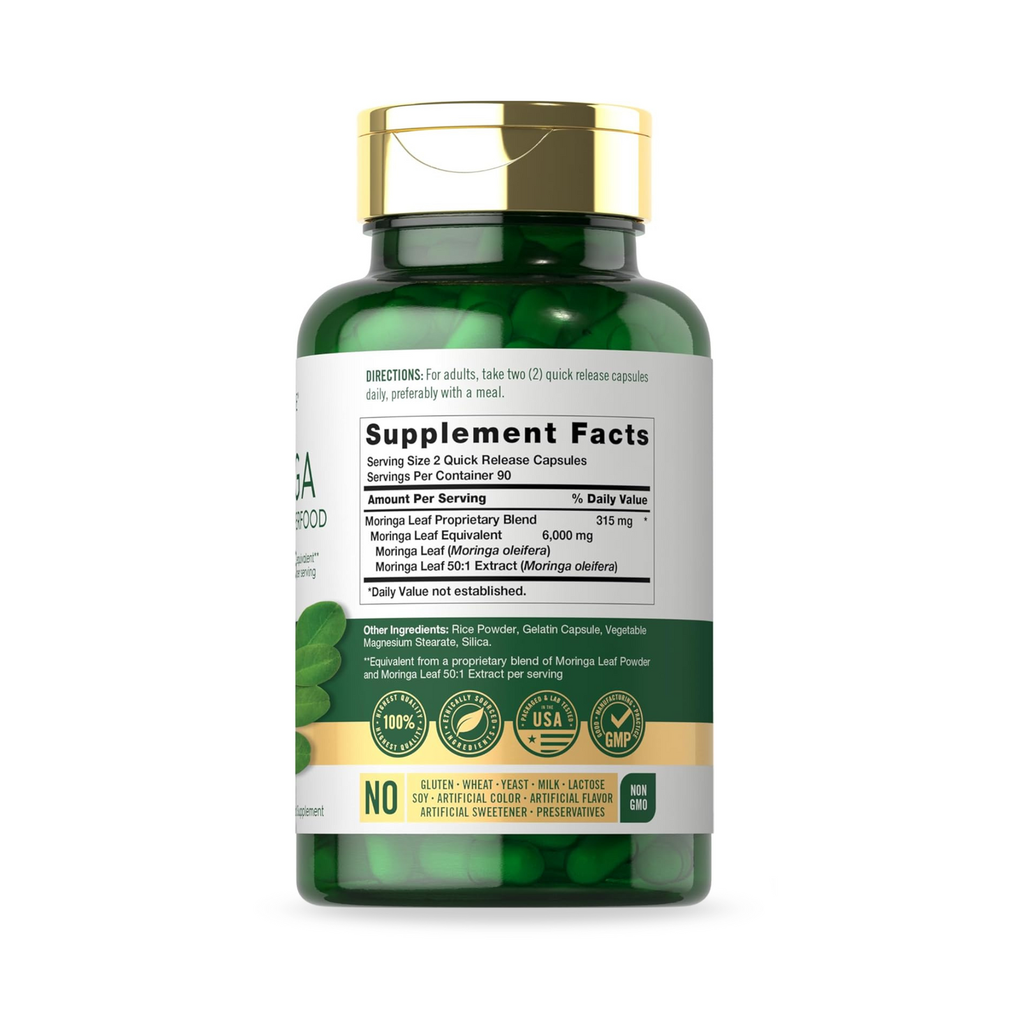 Carlyle Moringa Oleifera, Superalimento Verde Completo, 180 Cápsulas