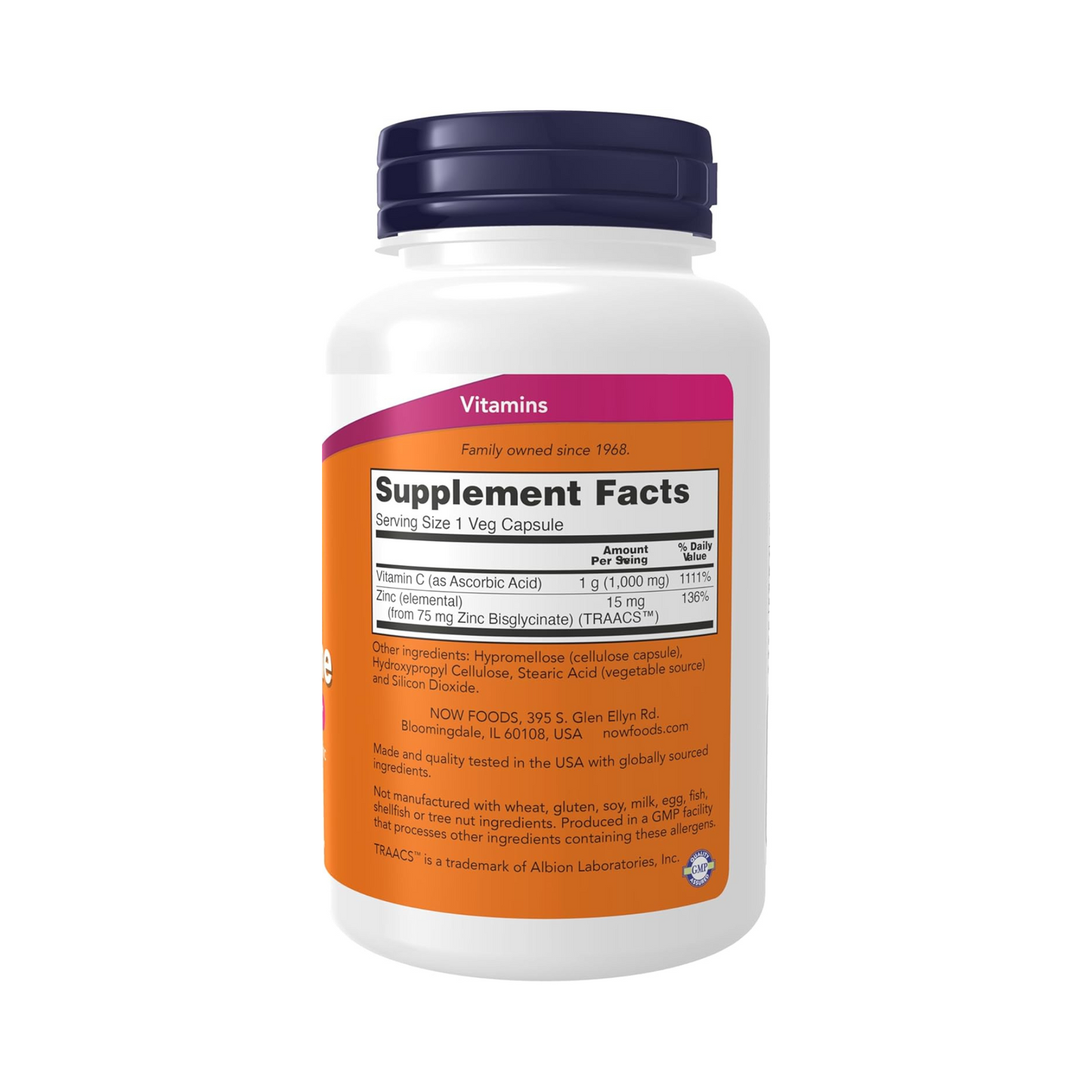 Now Foods C-1000 com Zinco, 90 Cápsulas Vegetais