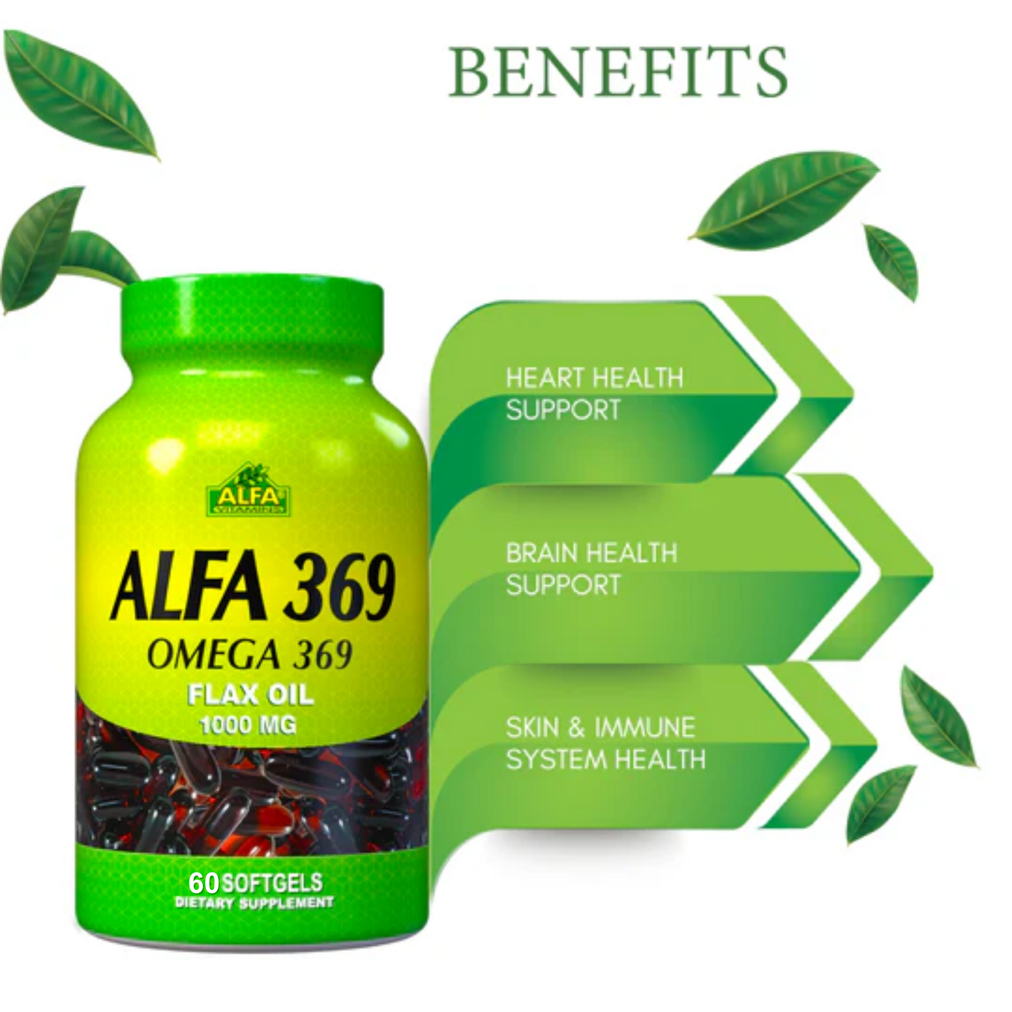 Suplemento Alfa Vitamins 369 Óleo de Linhaça, 1000 mg, 60 Cápsulas