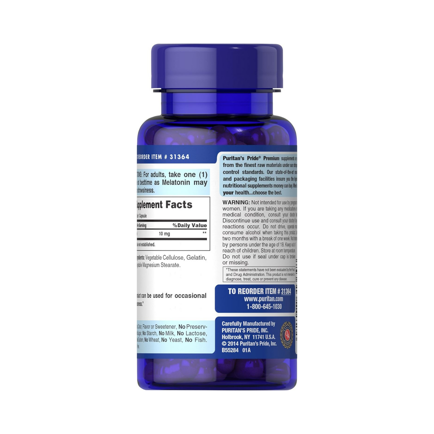 Puritan's Pride, Melatonina, 10 mg, 120 Cápsulas de Liberação Rápida