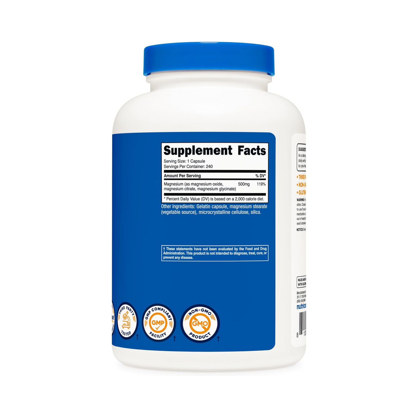 Nutricost Complexo de Magnésio 500 mg 240 Cápsulas