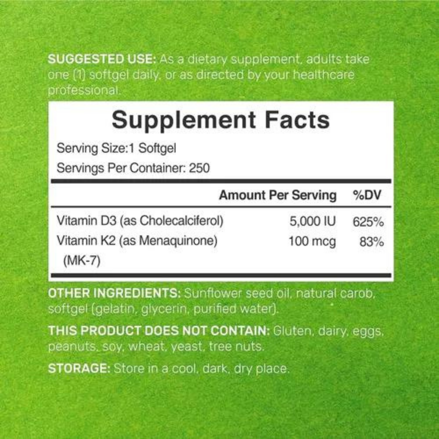 Deal Supplement Vitamina D3 5000 IU & K2 MK7 100 MCG, 250 Softgels