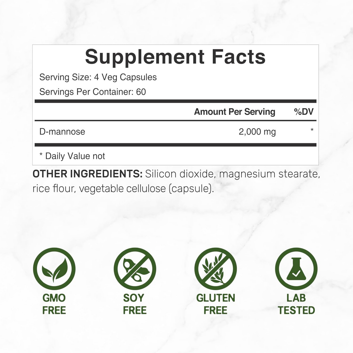 DEAL SUPPLEMENT D-Mannose 2000mg por Porção, 240 Cápsulas Vegetais