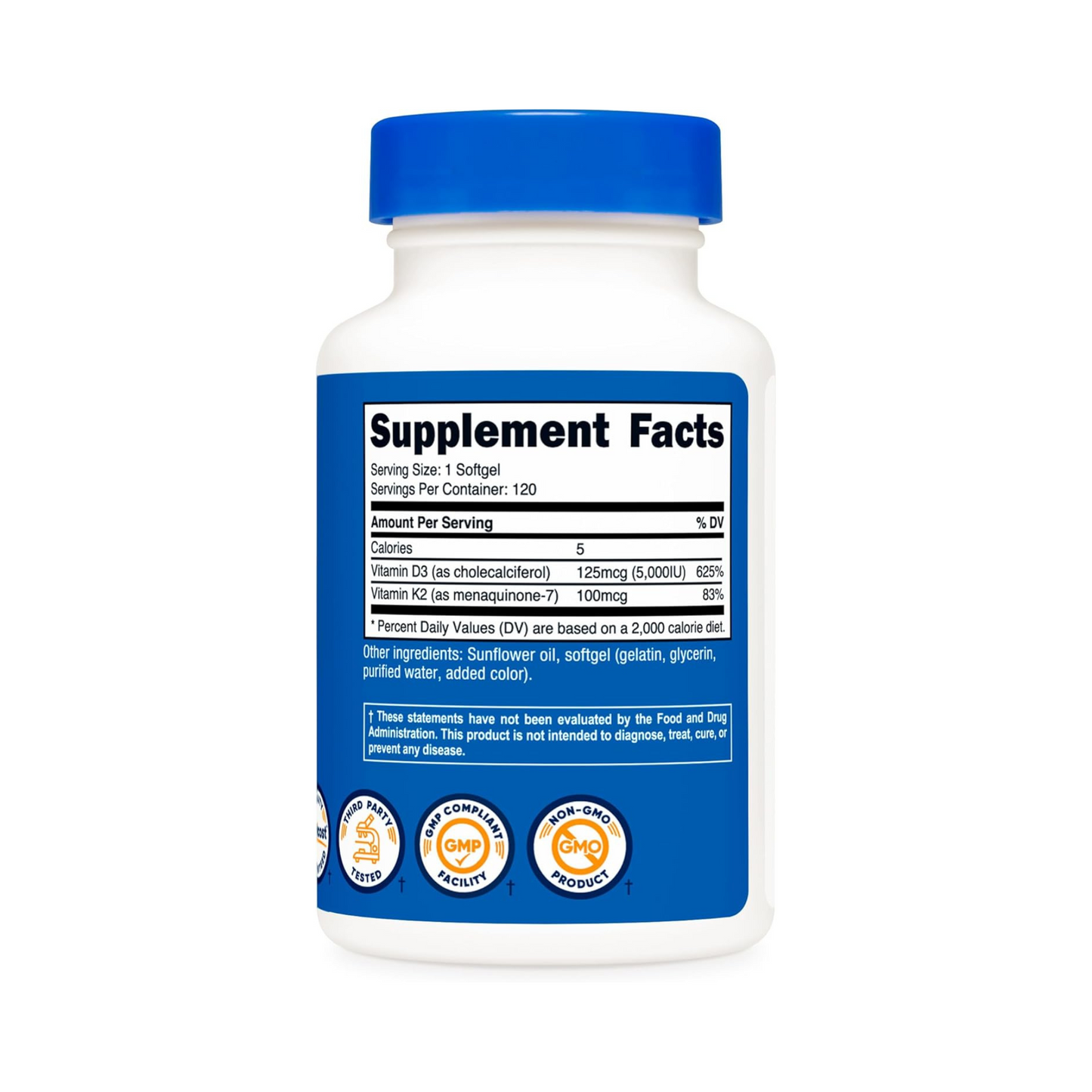 Nutricost Vitamina K2 (MK7) 100 mcg + D3 5000 UI 120 Cápsulas