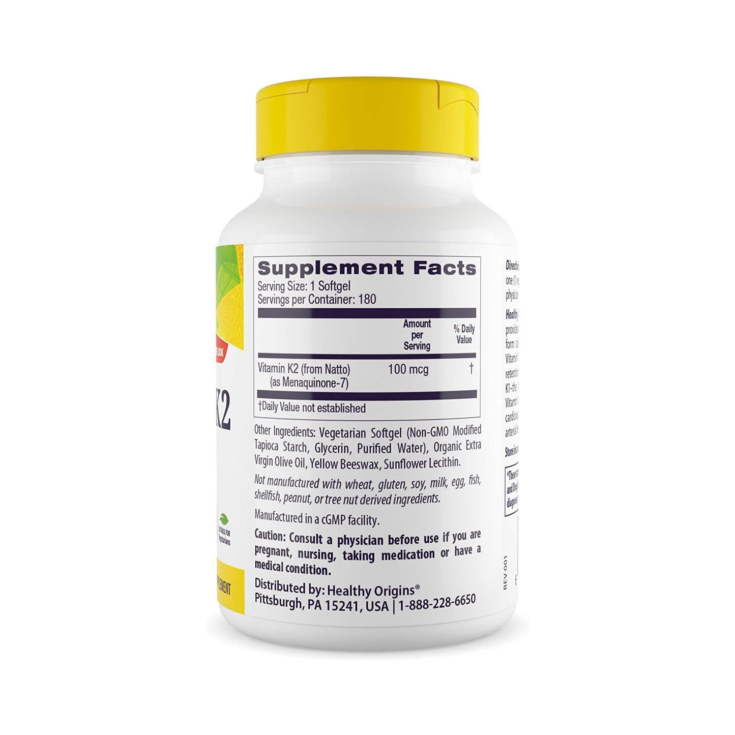 Healthy Origins Vitamina K2 MK7 100 mcg, 180 Softgels