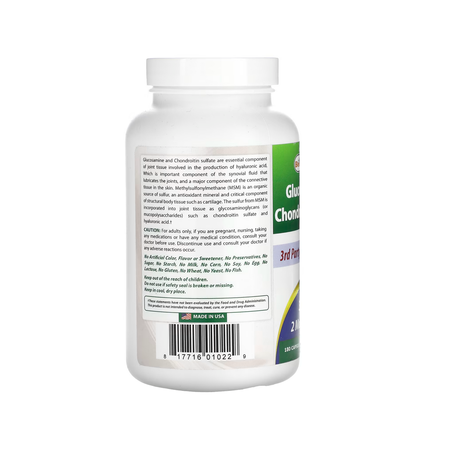 Best Naturals Glucosamine + Chondroitin + MSM, 180 Cápsulas