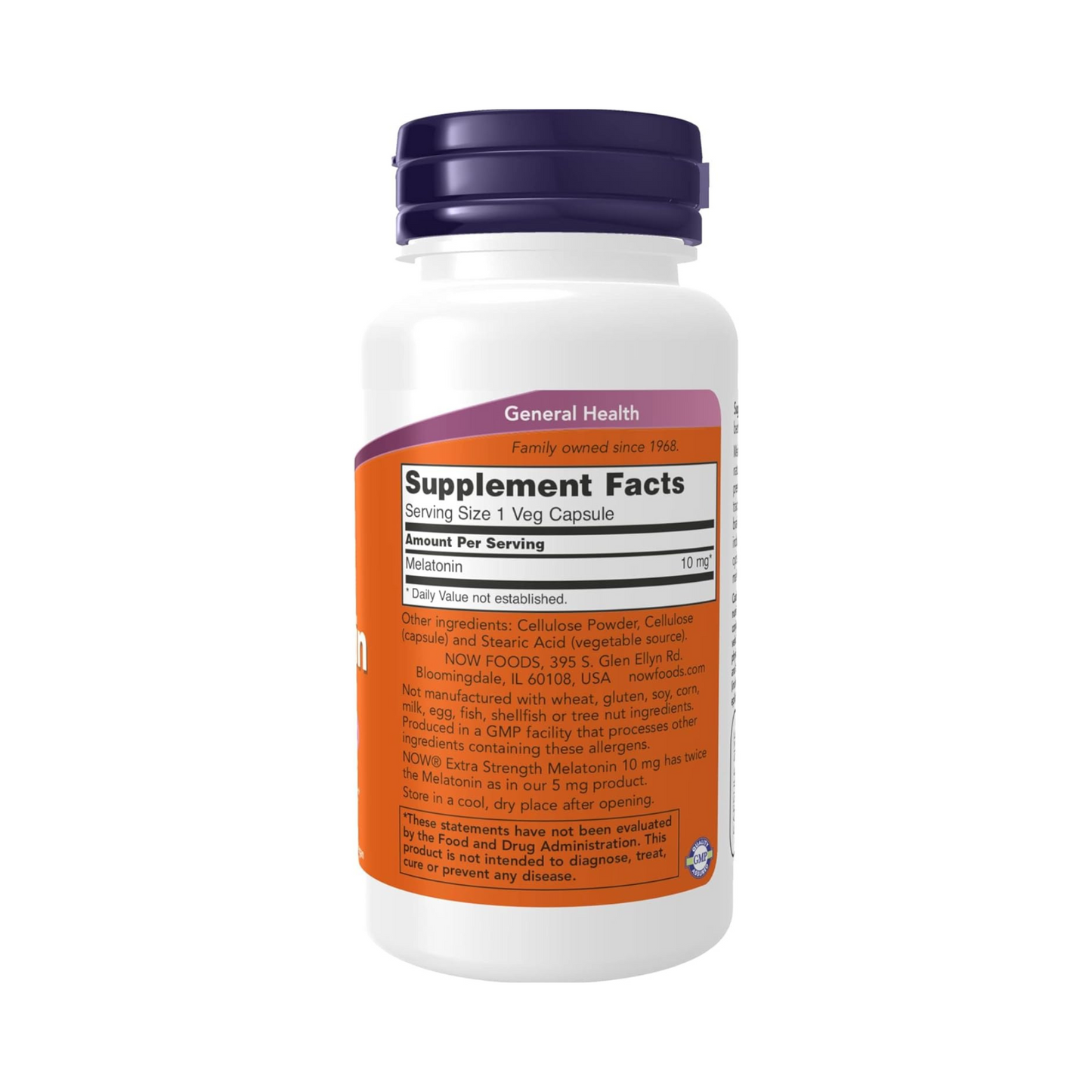 Now Foods, Melatonina 10mg, Força Extra, 100 Cápsulas Vegetarianas