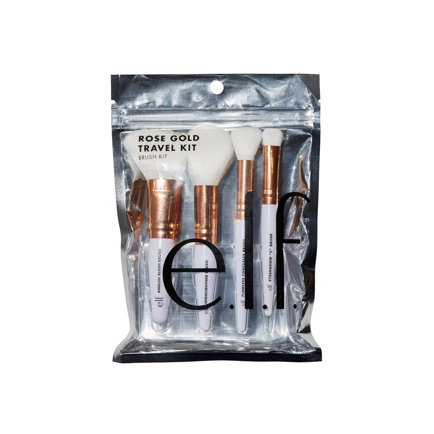 e.l.f. Kit de Pincéis Rose Gold Travel, 4 Peças para Corretivo, Contorno e Iluminação, Vegano e Portátil