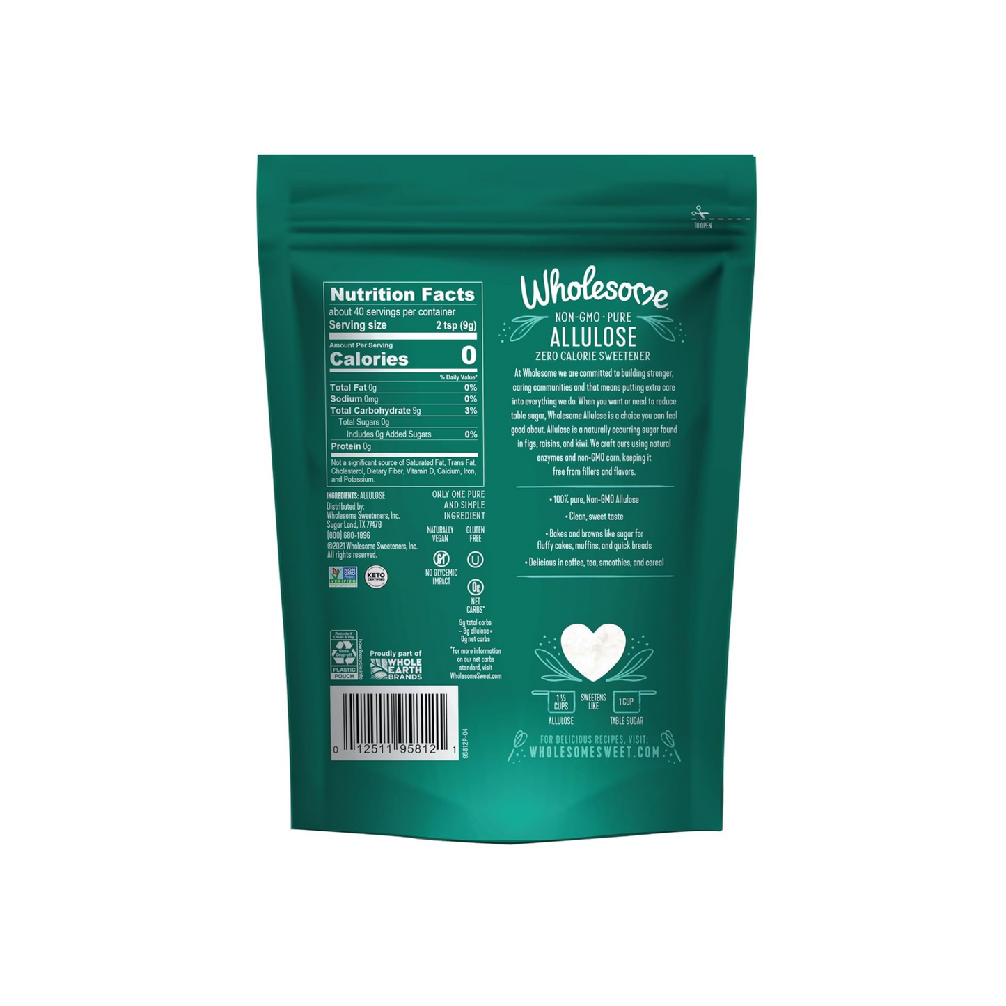 Wholesome Sweeteners Adoçante de Alulose 12 oz 1 pacote