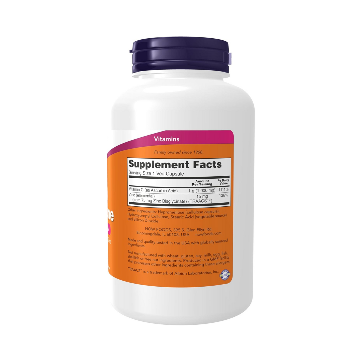Now Foods C-1000 com Zinco, 180 Cápsulas Vegetais