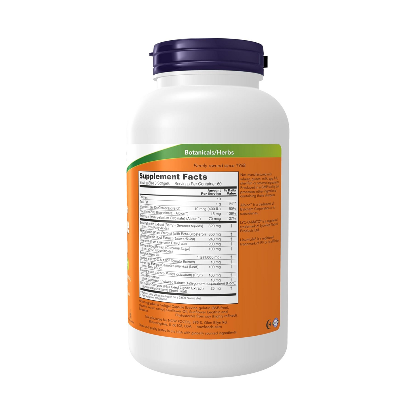 NOW Foods Prostate Health, Saw Palmetto, Beta-Sitosterol e Licopeno, 180 Softgels