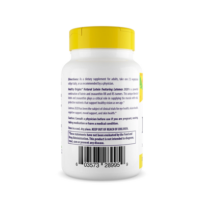 Healthy Origins Lutein (Lutemax 2020) 20 mg - Vegan 60 Vgels