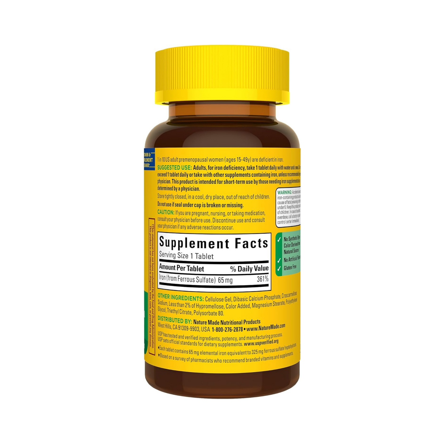 Combo 2x Nature Made Ferro 65 mg (Sulfato Ferroso 325 mg), 180 Comprimidos