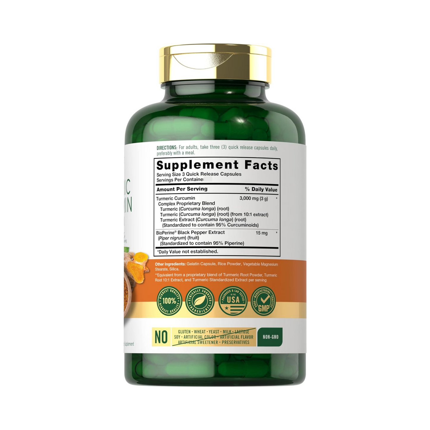 Carlyle Cúrcuma, Turmeric Curcumin, 3000 mg por 3 Cápsulas, com Pimenta-Preta, Curcuminoides e Bioperine, 180 Cápsulas
